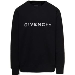 Givenchy, Sweatshirts & Hoodies, Heren, Zwart, S, Katoen, Zwarte Crewneck Sweatshirt met Letterprint