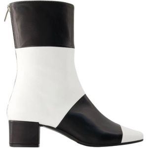 Carel, Schoenen, Dames, Zwart, 37 1/2 EU, Leer, Zwart/Wit Leren Enkellaarzen