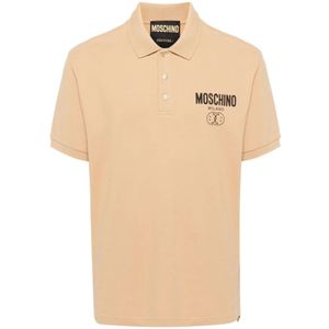 Moschino, Beige Polo Shirt met Logo Print Beige, Heren, Maat:S