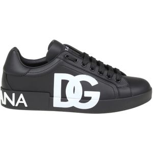 Dolce & Gabbana, Schoenen, Heren, Zwart, 41 1/2 EU, Leer, Zwarte/Witte Sneakers Aw 24