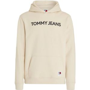 Tommy Jeans, Sweatshirts & Hoodies, Heren, Beige, L, Katoen, Zwarte Hoodie - Rechte pasvorm