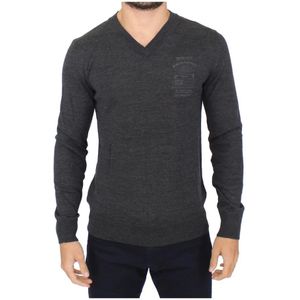 Ermanno Scervino, Gray Wool Blend V-neck Pullover Sweater Grijs, Heren, Maat:S