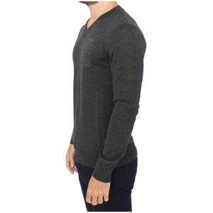 Ermanno Scervino, Truien, Heren, Grijs, S, Wol, Grijze V-hals Pullover Sweater