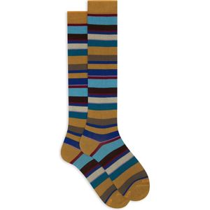 Gallo, Ondergoed, Dames, Veelkleurig, S, Katoen, Italiaanse lange sokken Multicolor Streep Patroon