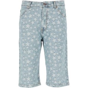 Erl, Lichtblauwe Bermuda Shorts met Sterren Detail Blauw, Heren, Maat:XL