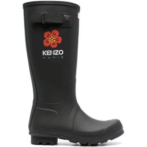 Kenzo, Zwarte Bloemen Waterdichte Wellington Laarzen Zwart, Heren, Maat:40 EU