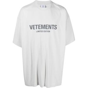 Vetements, Grijze Logo Print T-shirt Grijs, Heren, Maat:M
