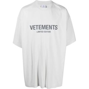 Vetements, Tops, Heren, Grijs, L, Katoen, Grijze Logo Print T-shirt