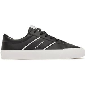 Armani Exchange, Schoenen, Heren, Zwart, 41 1/2 EU, Leer, Lage Top PU Leren Sneakers