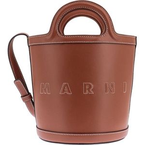 Marni, Bruine Leren Bucket Bag Rugzak Ss 23 Bruin, Dames, Maat:ONE Size