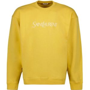 Saint Laurent, Sweatshirts & Hoodies, Heren, Geel, S, Katoen, Geborduurde Logo Sweatshirt