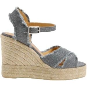 Castañer, Schoenen, Dames, Grijs, 38 EU, Linnen, Gekruiste Band Donkergrijs Zilver Espadrille