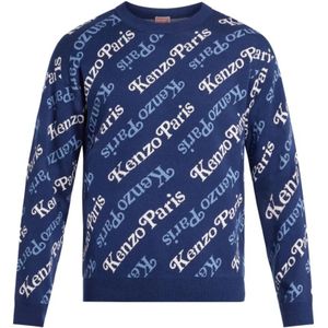 Kenzo, Truien, Heren, Blauw, XL, Katoen, Blauwe Monogram Sweaters