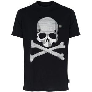 Philipp Plein, SS Skull & Bones Zwart Katoenen T-Shirt Zwart, Heren, Maat:L