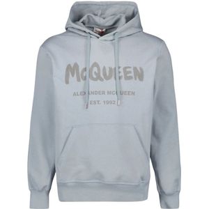 Alexander McQueen, Sweatshirts & Hoodies, Heren, Grijs, L, Katoen, Graffiti hoodie