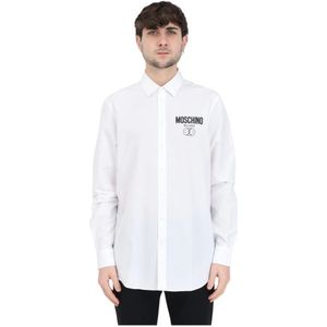 Moschino, Overhemden, Heren, Wit, XL, Katoen, Witte Shirt met Zwart Logo