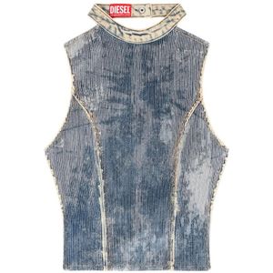 Diesel, Tops, Dames, Blauw, S, Katoen, Paillet Katoenen Top met Open Rug