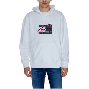 Tommy Hilfiger, Sweatshirts & Hoodies, Heren, Wit, L, Katoen, Witte Hoodie Mannen Herfst/Winter Print