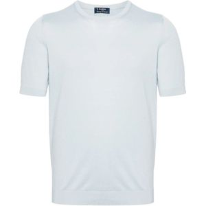 Barba, Tops, Heren, Blauw, XL, Luxe Zijden T-shirt Made in Italy