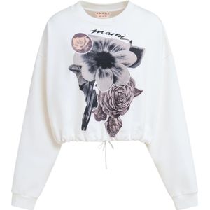 Marni, Sweatshirts & Hoodies, Dames, Wit, S, Katoen, Katoenen sweatshirt met bloemencollageprint