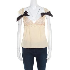 Valentino Vintage, Pre-owned, Dames, Beige, L, Pre-owned Fabric tops