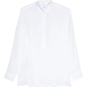 Lardini, Witte Katoenen Overhemd met Opstaande Kraag Wit, Heren, Maat:M
