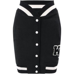 Karl Lagerfeld, Zwarte rok met witte drukknopen Zwart, Dames, Maat:S