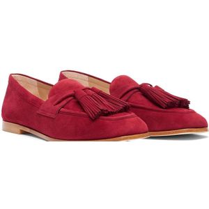 Stuart Weitzman, Schoenen, Dames, Rood, 40 1/2 EU, Suède, Tassel Loafer met Houten Zool