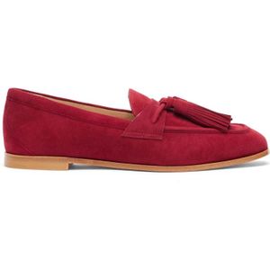 Stuart Weitzman, Schoenen, Dames, Rood, 35 EU, Suède, Tassel Loafer met Houten Zool