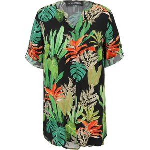 Doris S, Exotische Bladprint Lange Blouse Veelkleurig, Dames, Maat:4XL