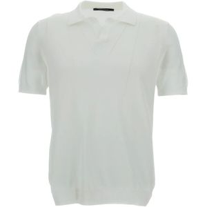 Tagliatore, Tops, Heren, Wit, L, Katoen, Witte T-shirts en Polos, Buttonless MC Polo