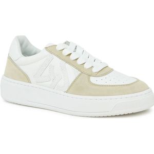 Stuart Weitzman, Schoenen, Dames, Veelkleurig, 40 EU, Leer, Wit/Beige Leren Courtside Monogram Sneaker