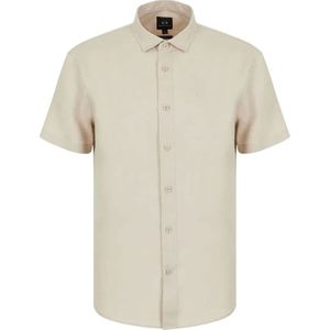 Armani Exchange, Overhemden, Heren, Beige, L, Beige Korte Mouw Overhemden
