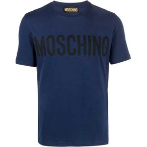 Moschino, Blauw Logo Print T-Shirt Blauw, Heren, Maat:S