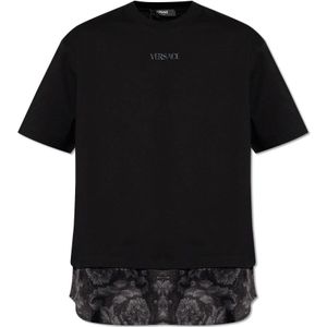 Versace, Tops, Heren, Zwart, S, Katoen, T-shirt met logo
