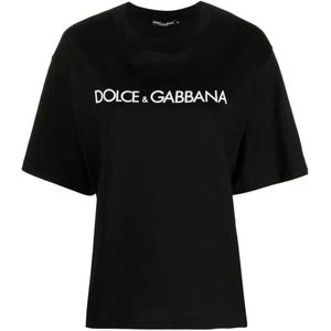 Dolce & Gabbana, Tops, Dames, Zwart, 2Xs, Katoen, Casual Katoenen T-Shirt