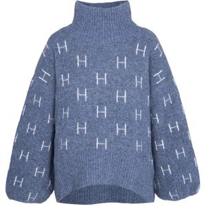 Hést, Truien, Dames, Blauw, M, Wol, Blauwe Chunky Sweater met Iconische H's