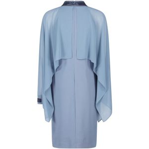 vera mont, Kleedjes, Dames, Blauw, L, Leer, Elegante Cocktailjurk met Opstaande Kraag