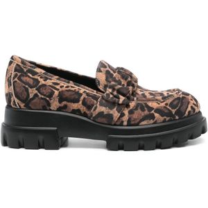 Agl, Schoenen, Dames, Bruin, 38 EU, Leopard Print Loafers