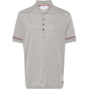 Thom Browne, Grijze Katoenen Gebreide Polo Sweater Grijs, Heren, Maat:L