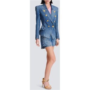 Balmain, Jassen, Dames, Blauw, L, Denim, Denim jack met 8 knopen