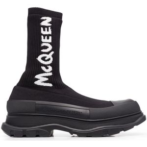 Alexander McQueen, Schoenen, Heren, Zwart, 43 EU, Zwarte Sneakers met Logo Print