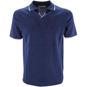 Daniele Fiesoli, Tops, Heren, Blauw, XL, Katoen, Blauw Vintage Lange Mouw Polo Shirt