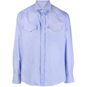 Brunello Cucinelli, Overhemden, Heren, Blauw, 2Xl, Italiaanse Kraag Shirt