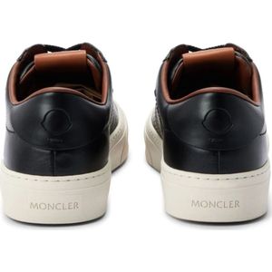 Moncler, Schoenen, Heren, Zwart, 40 1/2 EU, Leer, Zwarte Sneakers Glad Leer