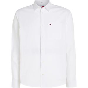 Tommy Jeans, Overhemden, Heren, Wit, 2Xl, Katoen, Organisch Katoen Linnen Blend Lange Mouw Shirt