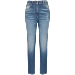 Balmain, Jeans, Dames, Blauw, S, Denim, Slim-fit denim jeans met gouden details
