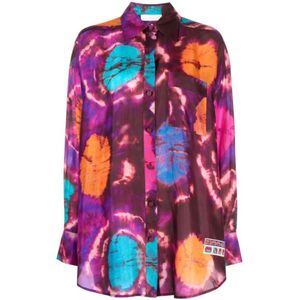 Zimmermann, Blouses & Shirts, Dames, Veelkleurig, S, Paarse tie-dye zijden overhemd
