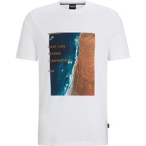 Hugo Boss, Tops, Heren, Wit, XL, Katoen, Grafisch Print Katoenen T-Shirt