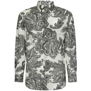 Etro, Overhemden, Heren, Veelkleurig, S, Katoen, Witte Paisley Print Overhemd met Lange Mouwen